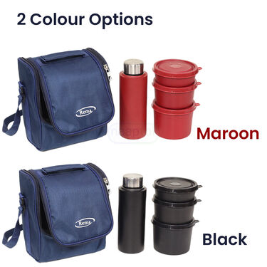 3 lunch Box With Stainless Steel Coloured Bottle And Bag (3LBB)