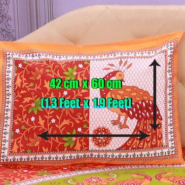 Jaipuri Peacock Printed Cotton Rich Double Bedsheet With 2 Pillow Covers (DBS18)