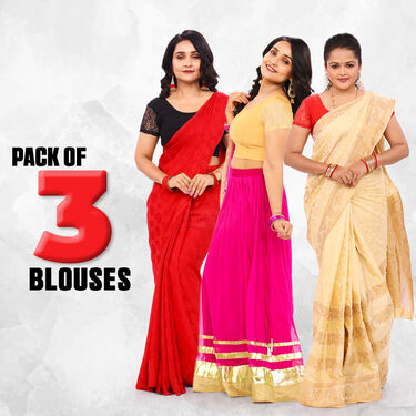 Pack of 3 Lycra Lace Blouse with Net Sleeves (3LB3)