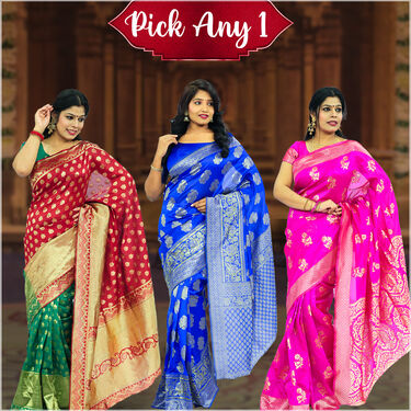 Pick Any 1 Banarasi Jacquard Saree with Blouse Piece (BJS-1)