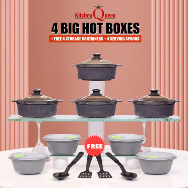 4 Big Hot Boxes + Free 4 Storage Containers + 4 Serving Spoons (4SC8FG)