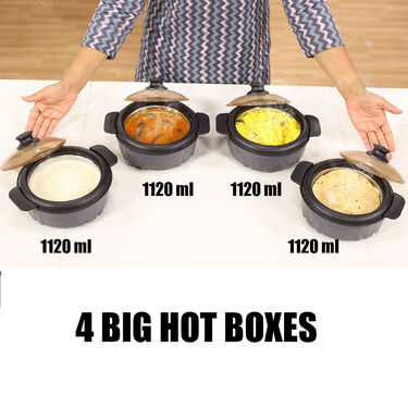 4 Big Hot Boxes + Free 4 Storage Containers + 4 Serving Spoons (4SC8FG)