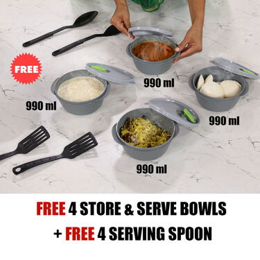 4 Big Hot Boxes + Free 4 Storage Containers + 4 Serving Spoons (4SC8FG)