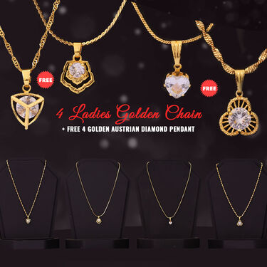 4 Ladies Golden Chain + Free 4 Golden Austrian Diamond Pendant (4LGCFP3)