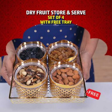 Dry Fruit Store & Serve Set of 4 with Free Tray (4ASS)