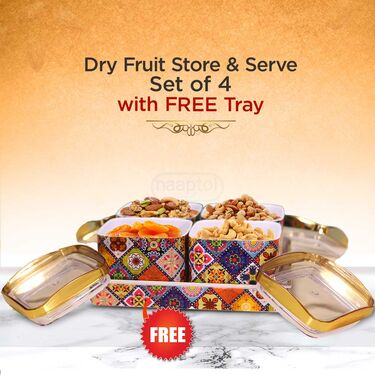 Dry Fruit Store & Serve Set of 4 with Free Tray - Pick Any One (4ASS1)