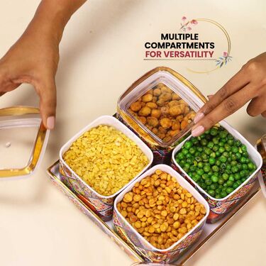 Dry Fruit Store & Serve Set of 4 with Free Tray - Pick Any One (4ASS1)