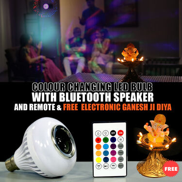 Colour Changing LED Bulb with Bluetooth Speaker with Remote + Electronic Ganesh Ji Diya (CBSR5)