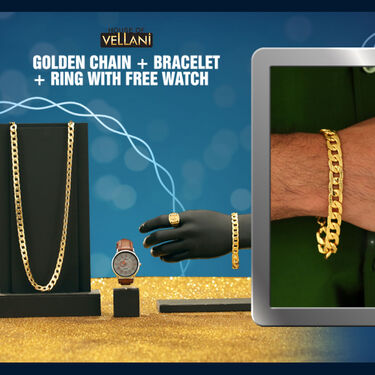 Golden Chain + Bracelet + Ring with Free Watch (GCBRW2)