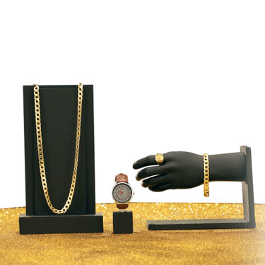 Golden Chain + Bracelet + Ring with Free Watch (GCBRW2)