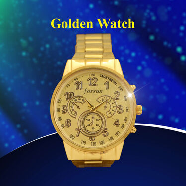 Golden Watch + Golden Chain +  Rudraksha Bracelet + Ring  (MGWCBR18)