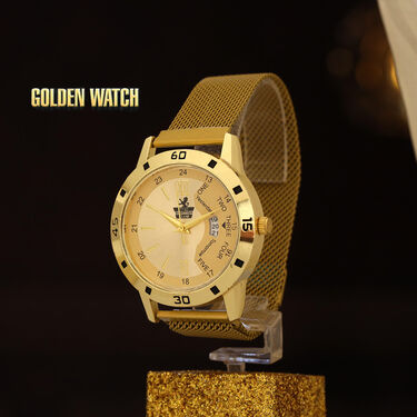 Golden Watch with Golden Chain + Bracelet + Ring (MGWCBR7)