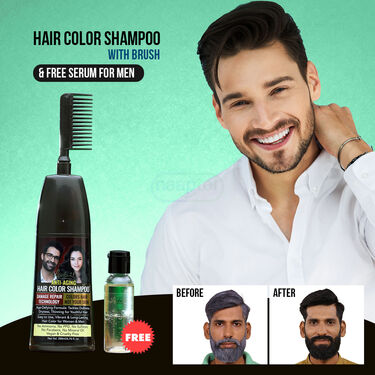 Looks21 Hair Colour Shampoo with Brush & Free Serum For Men