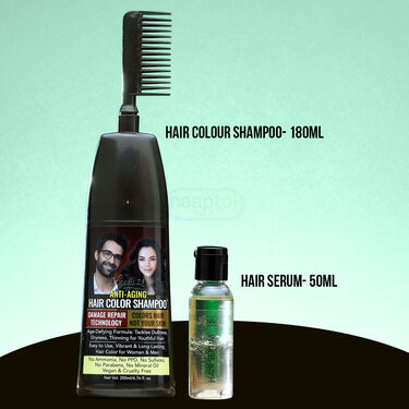 Looks21 Hair Colour Shampoo with Brush & Free Serum For Men