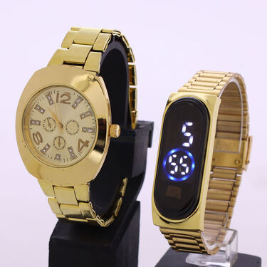 Mens Golden Watch with Golden Digital Watch (MGWD5)