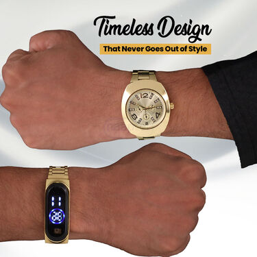 Mens Golden Watch with Golden Digital Watch (MGWD5)