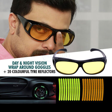 Day & Night Vision Wrap Around Goggles With Colorful Tyre Reflectors (NVTR)