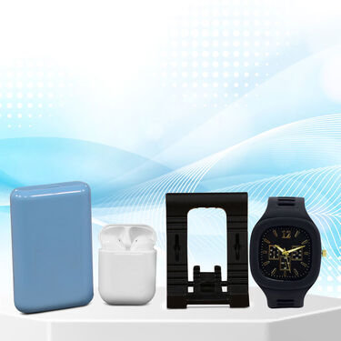 Wireless Bluetooth Earpods with Charging Case + 5200 mAh Pocket Powerbank + Free Mobile Stand + Free Stylish Watch (PB10)