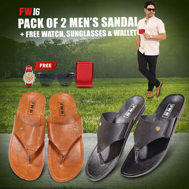 Pack Of 2 Mens Sandals + Free Watch Sunglasses & Wallet (SW81)