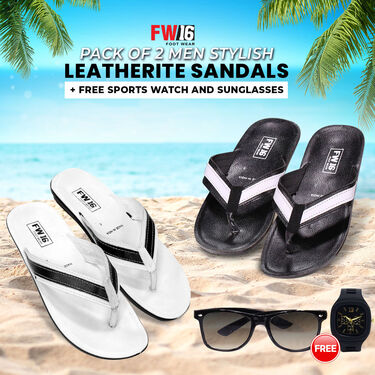 Pack of 2 Men's Stylish Leatherite Sandals + Free Sports Watch And Sunglasses (SW73)