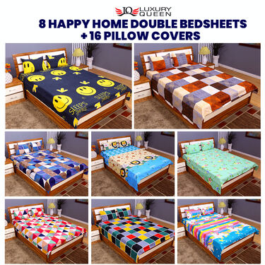 Pack of 8 Happy Home Collection Double Bedsheets Set (8BS47)