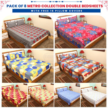 Pack of 8 Metro Collection Double Bedsheets With 16 Pillow Covers Free (8BS55)