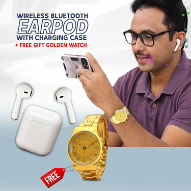 Wireless Bluetooth Earpods with Charging Case + Free Gift Golden Watch (TWS25)