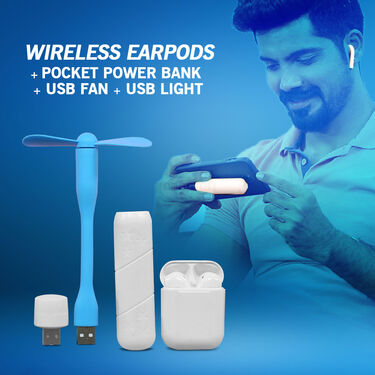 Wireless Earpods i12 + Pocket Power Bank + USB Fan + USB Light (TWS35)